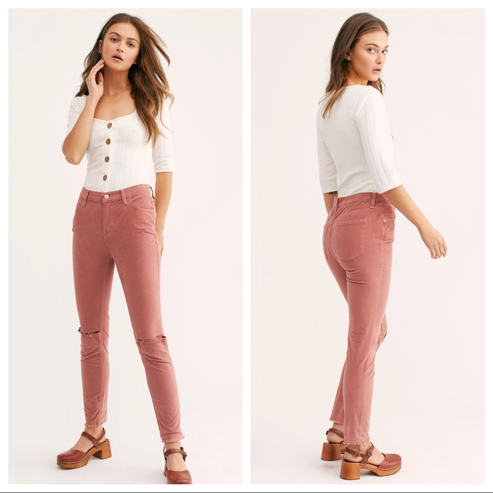 NEW Free People Mauve Cord Split Knee Skinny Pant